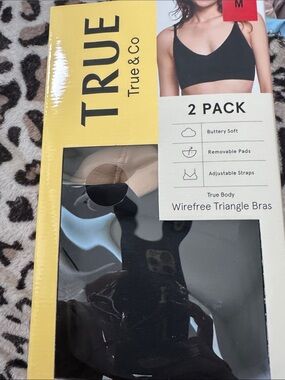 True & Co. Wirefree Triangle Bra 2-Pack — Black & Nude